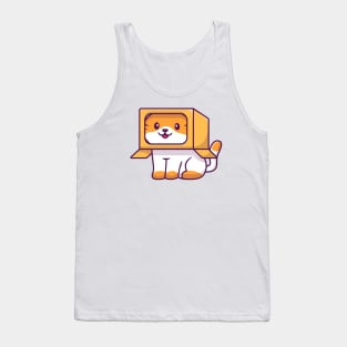 Cute Cat Playing In The Box Cartoon (6) Tank Top